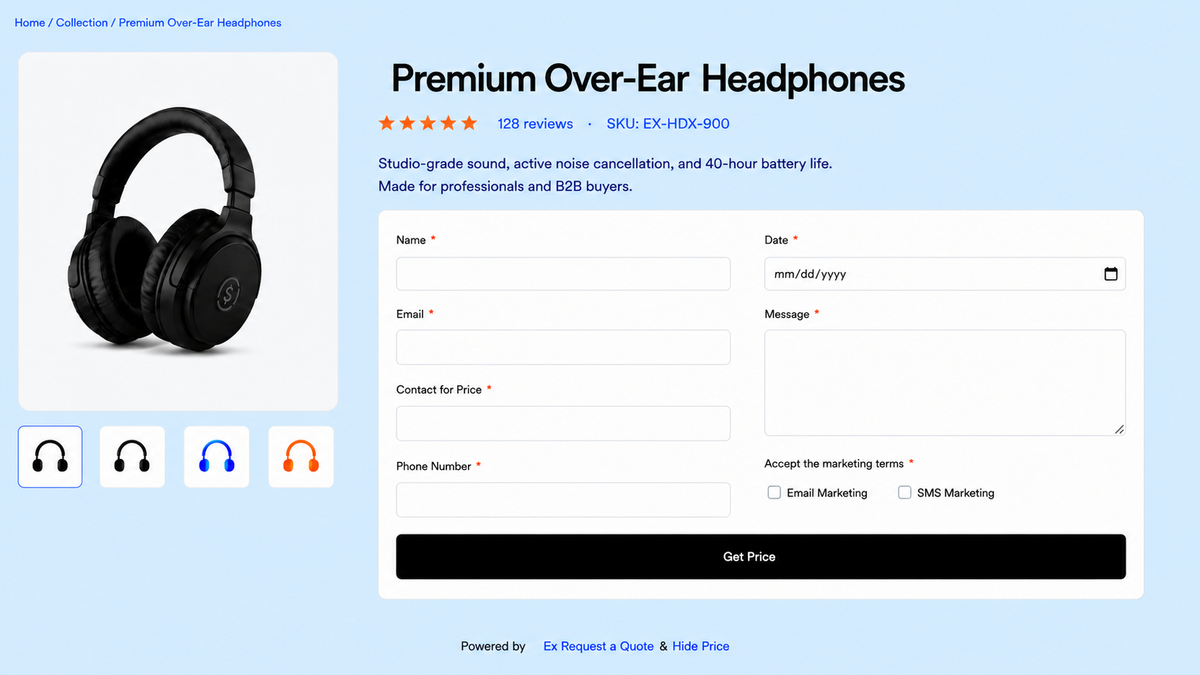 Request a Quote on Product Page