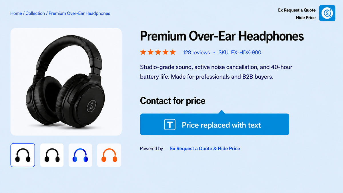Replace Price and Add to Cart with text